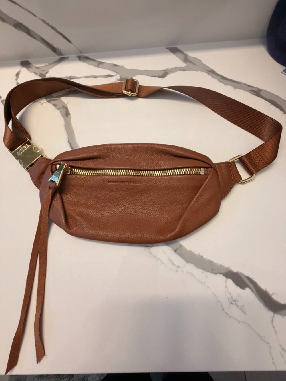 Aimee Kestenberg Brown Leather Belt Bag with Gold Hardware